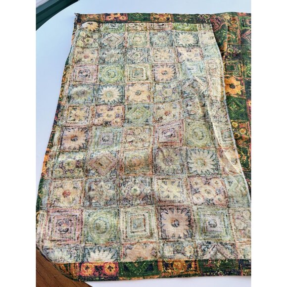 Vintage 70s curtains, green, brown, orange, yellow faux patchwork, pair - Picture 5 of 10